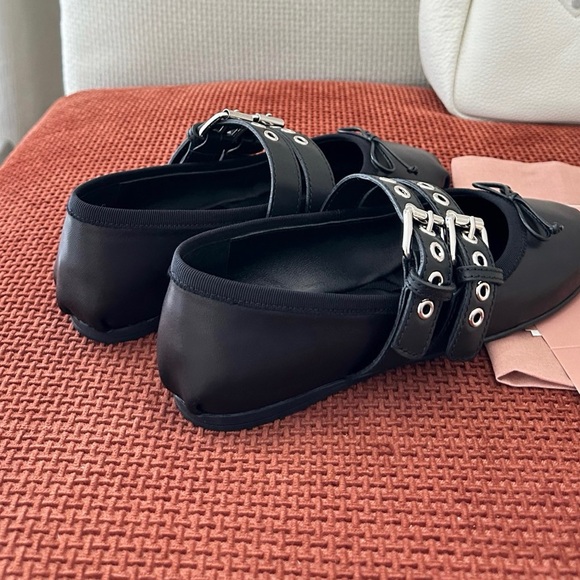 Miu Miu Double Buckle Strap Leather Mary Jane Ballerina Flats - Picture 6 of 8